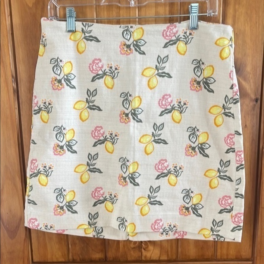 Loft Outlet Floral Lemon Fruit Cotton Print Pencil mini skirt 14 Yellow Pink